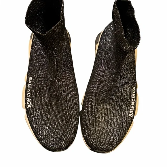 Balenciaga Women's Glitter Black Sock Sneakers - Picture 2 of 8